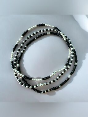 14K Gold Filled & Black Seed Bead Bracelet Set (3 Bracelets) Handmade